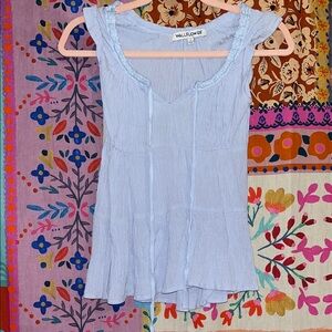 WALLFLOWER Rayon Soft Blue With Lace Neckline Boho Ruffled Blouse Size Juniors S